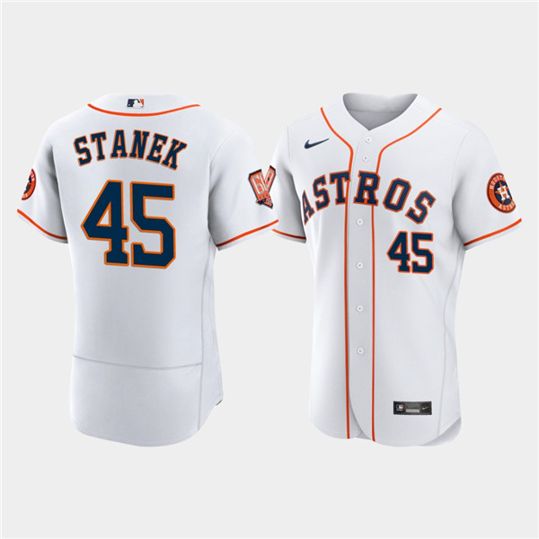 Men's Houston Astros #45 Ryne Stanek White 60th Anniversary Flex Base Stitched Baseball Jersey Men's Houston Astros #45 Ryne Stanek White 60th Anniversary Flex Base Stitched Baseball Jersey